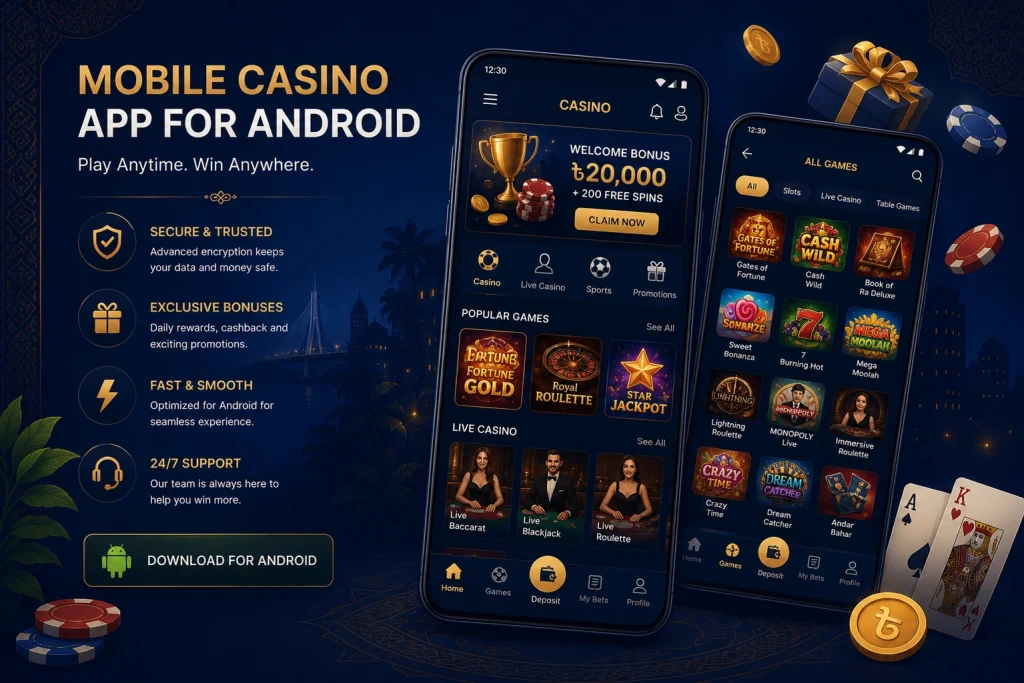 Mobile casino app interface for Android users