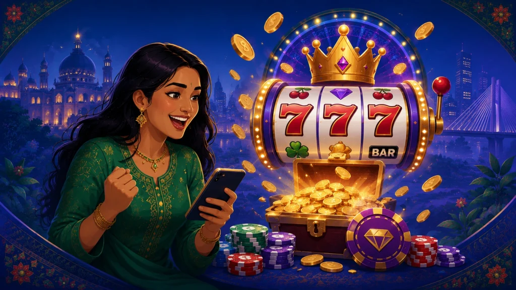 Mobile casino lobby with featured slot game
